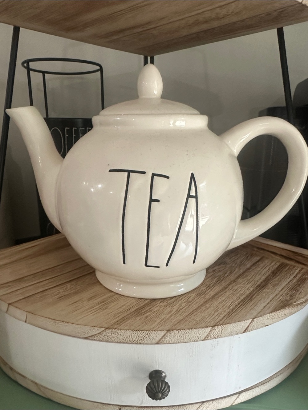 Rae Dunn Cream Ceramic Teapot with Black 'TEA' Lettering